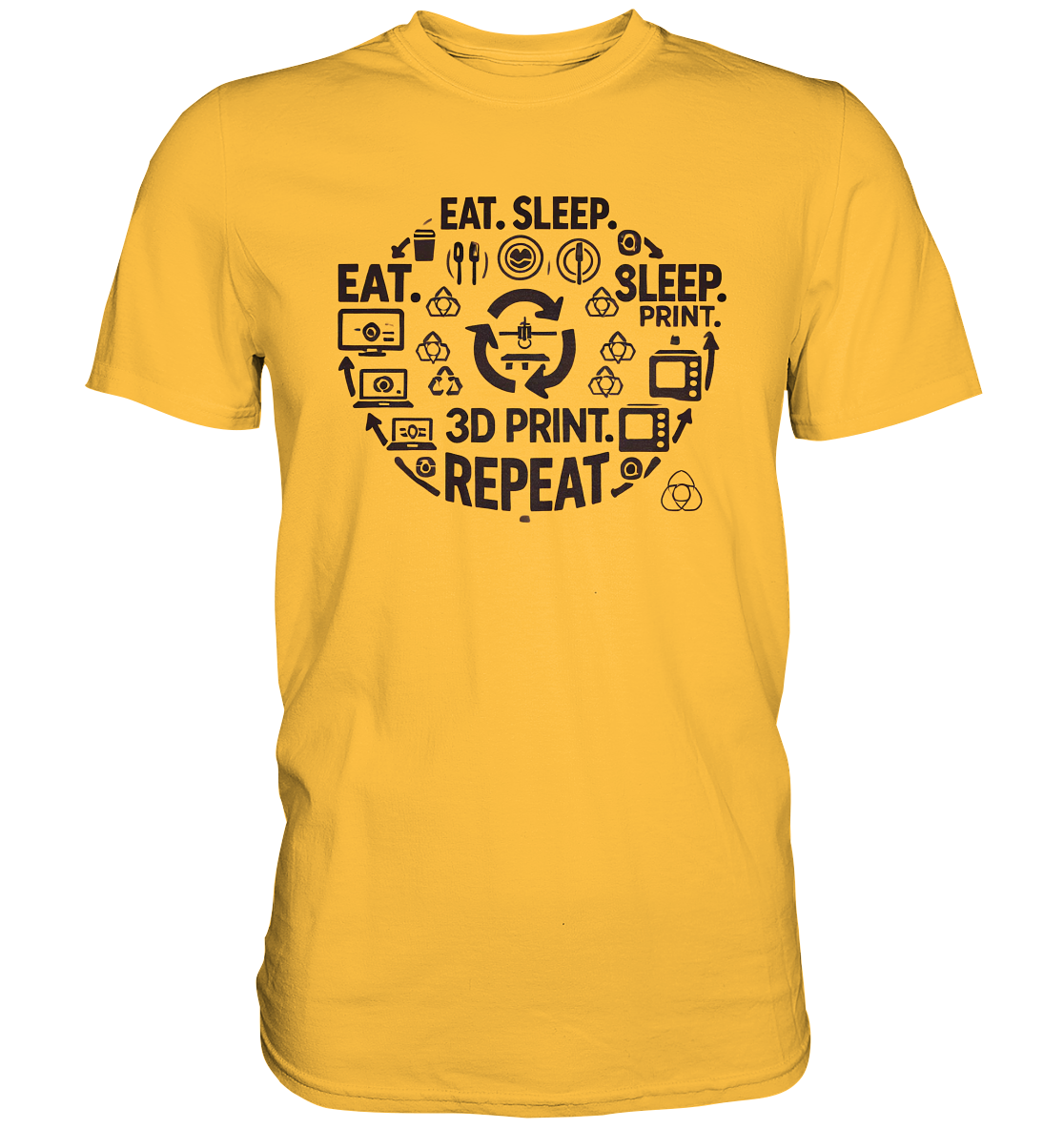 Premium T-Shirts mit dem Design "Eat. Sleep. 3D Print. Repeat." – Ansicht 3